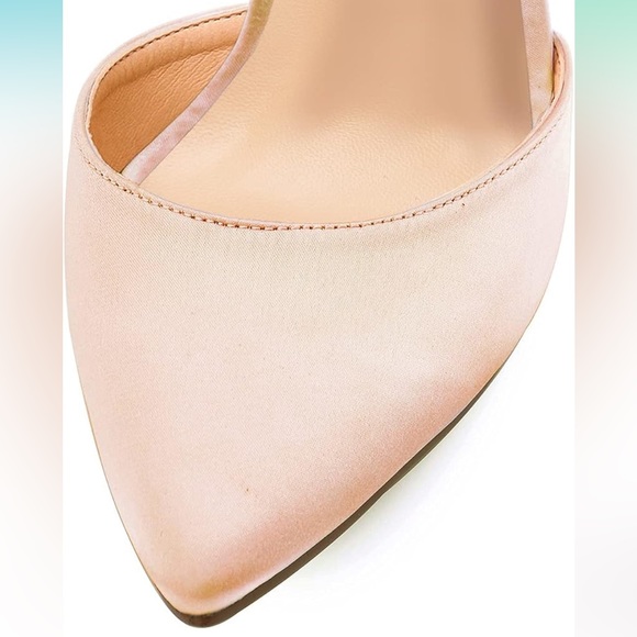 Pointed Toe High Heel Ankle Strap Shoes Satin Blush Size 9 - Picture 5 of 10